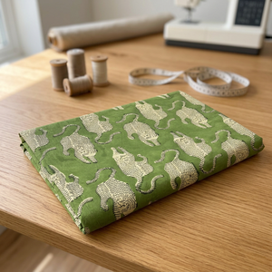 Tela 100% algodón verde con estampado a mano, diseño de tigre de Jaipur, material textil de algodón estampado para camisas y vestidos - Product Image 1