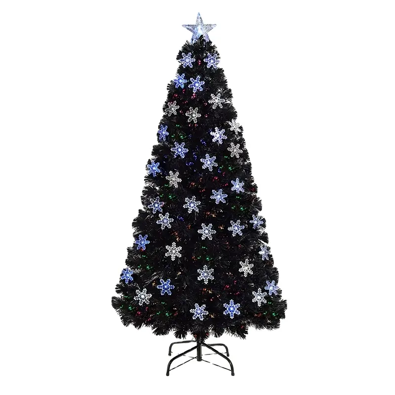 New design black fiber optic Christmas tree with tree topper and snowflakes