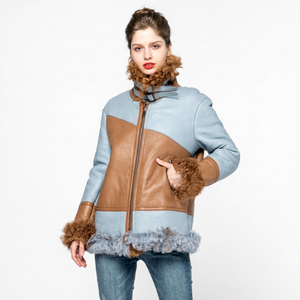 Nueva Chaqueta de Piel de Oveja para Mujer con Ribete de Piel de Conejo, Abrigo Grueso y Cálido para Invierno, Cierre de Cremallera de Manga Larga - Product Image 1