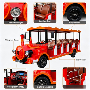 Bus touristique électrique ouvert en forme de locomotive à vapeur vintage, adapté aux sites touristiques, parcs d'attractions et stations balnéaires - Product Image 3