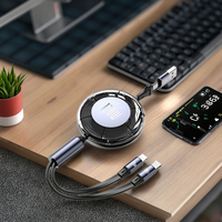 Câble rétractable de charge super rapide 120W, cordon de chargeur multiple 2 en 1 avec USB-C et L, portable sans enchevêtrement pour IPhone/Android