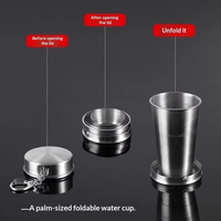 Mug de camping en acier inoxydable 304, tasse pliable, portable, pour les voyages en plein air, démontable, pliable, avec porte-clés