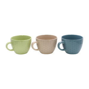 Ceramic Mug Set 3 Piece Green Beige Blue Hexagon Pattern Porcelain <b>Drinkware</b> For Coffee Tea General Use - Product Image 1