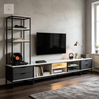 Mueble de TV Industrial Moderno XINGRUO, Consola Multimedia Personalizada en Color Carbón Mate con Estructura Metálica, Venta al Por Mayor