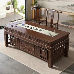 Nuova Scrivania in Legno Massello Stile Cinese - Angoli Arrotondati, Giunti a Mortasa e Tenone, con Ripiani - Scrivania per Studio/Computer/Calligrafia - Product Image 2