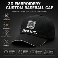 Gorra de Béisbol Trucker Personalizada de 6 Paneles, Negra, de Sarga de Algodón, con Parche Bordado con Letras y Bordado 3D en Relieve, Ajustable