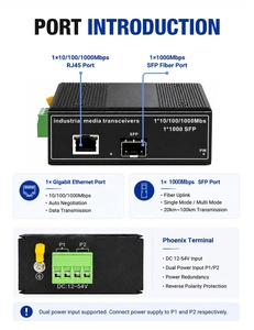 Industrial Gigabit Media Converter 1 RJ45 to 1 SFP Slot PoE Optional 1000Mbps Fiber Optic Switch DIN-Rail Installation - Product Image 2