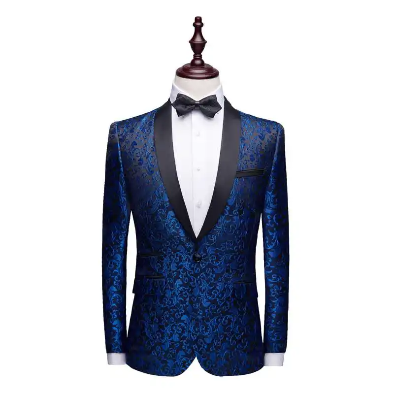 Fashion business men's jacquard suit two-piece navy blue and black men's evening dress suit