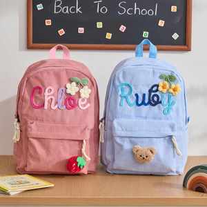 <b>Personalised</b> Backpack for Girls/Boys, Custom Corduroy Backpack, Cotton Rope Woven Name Back to School <b>Bag</b>, Birthday <b>Gift</b> - Product Image 3