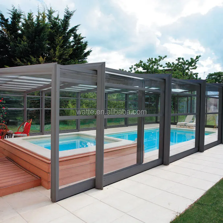 Алюминиевая рама safelyGlass бассейн покрытый выдвижной раздвижной закаленной съемной крышей бассейна