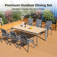 Table de repas extérieure moderne en composite bois-plastique WPC avec structure en alliage d'aluminium, mobilier de patio pour jardin, cour et terrasse