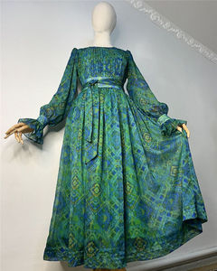 Abito Lungo da Donna Personalizzabile Semi-Trasparente con Stampa, <span class=keywords><strong>Plissettato</strong></span>, Vita Alta, Modesto, in Chiffon, Collo Tondo, Maniche Lunghe a Palloncino - Product Image 6