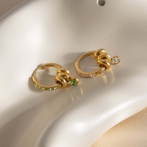 J&D Jewelry - Pendientes de Aro de Acero Inoxidable Chapados en Oro de 18K con Circonitas <span class=keywords><strong>Verdes</strong></span>, Joyería de Diseño con Múltiples Anillos para Mujer - Product Image 5