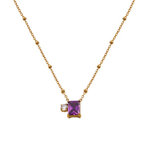 European American Style Rectangular <b>Amethyst</b> <b>Necklace</b> Gold Chain Geometric Pendant Everyday Wear Clavicle Chain - Product Image 5