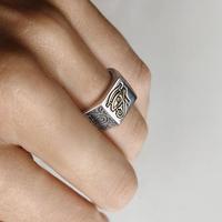 Bague vintage œil d'Horus pharaon égyptien, taille ajustable, pour homme, en cuivre plaqué argent antique, avec strass en cristal