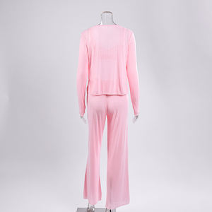 Abbigliamento da <span class=keywords><strong>notte</strong></span> in maglia QINSI in tinta unita semplice abbigliamento da <span class=keywords><strong>notte</strong></span> a maniche lunghe Set pigiama 3 pezzi <span class=keywords><strong>camicia</strong></span> da <span class=keywords><strong>notte</strong></span> primavera donna - Product Image 5