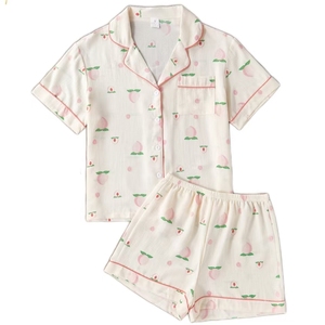 <span class=keywords><strong>Pigiama</strong></span> Casual Intrecciato Morbido Rosa con Stampa Fiori di Pesco, Colletto e Vita Elastica, per Estate/Autunno/Inverno - Vendita Diretta dalla Fabbrica ODM - Product Image 1