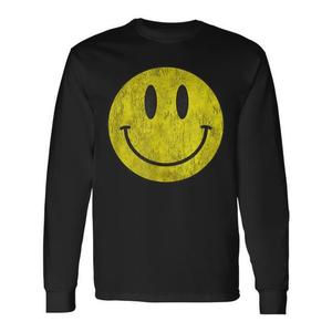 T-shirt a maniche lunghe vintage con stampa Smile effetto invecchiato, stile retrò Acidhouse anni '80 e '90 - Product Image 1