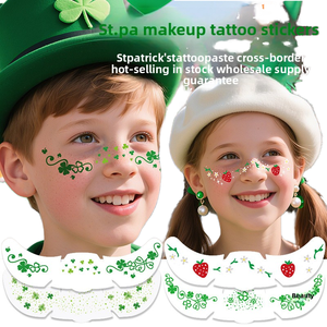 Personalizzabile St. Patrick's Day <span class=keywords><strong>quadrifoglio</strong></span> viso con <span class=keywords><strong>quadrifoglio</strong></span> adesivo per tatuaggio impermeabile cappello verde Irish Festival Makeup lentiggini Paster - Product Image 4