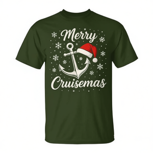 Camiseta navideña Merry Cruisemas con diseño de ancla y gorro de Papá Noel, regalo navideño para los amantes de las cruceros - Product Image 2