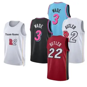 Herren 3 Dwyane Wade 22 Jimmy Butler 14 Tyler Herro 13 Bam Adebayo Stickerei Sport Basketball Trikot