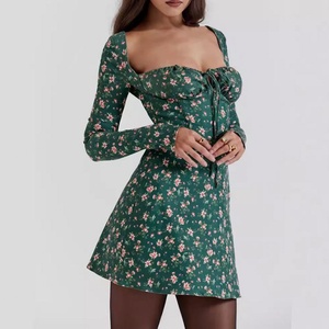 Vente en gros, OEM, ODM, nouvelle mode automne, style élégant, col carré, manches gigot, robe longue pour femmes - Product Image 3