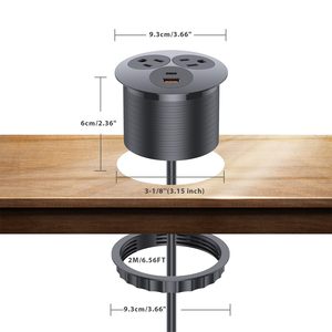 80mm 미니 그로밋 소켓 2 TR AC 콘센트 2 USB PD20W 산업용 숨겨진 전원 소켓 3 임베디드 가구 미국 전원 - Product Image 5