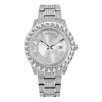 Montre à quartz tendance hip-hop, double mouvement, grand cadran rond, diamant, étanche, calendrier, tendance, montre pour femmes et hommes