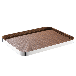 Plateau de service en métal pour hôtel plateau de rangement personnalisé en <span class=keywords><strong>acier</strong></span> inoxydable 304 argenté de luxe léger plateau de service pour hôtel en cuir <span class=keywords><strong>gris</strong></span> haut de gamme - Product Image 2