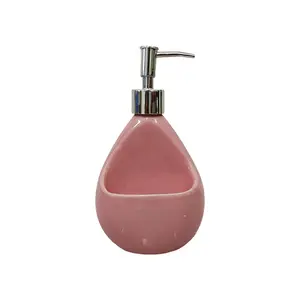 Buen diseño de la bomba de mano de aspecto agradable dispensador de jabón Rosa 2 en 1 botella de loción multifuncional con soporte de esponja