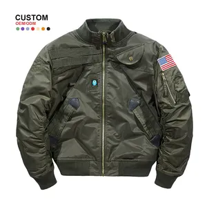 Bomber Jacket OEM Design personalizzato verde oliva MA 1 con tasca da uomo giacca Bomber in Nylon