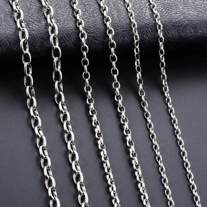 Collier long en acier inoxydable avec chaîne à maillons géométriques, couleur argent, bijoux unisexes tendance, cadeau - Product Image 1