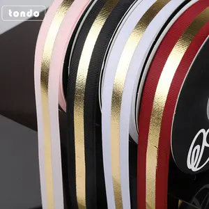 Tondo 25mmx40yards Ribbon Vertical Stripes Gold Foil Grosgrain Ribbon Printed For Gift Polyester Thread Ribbon