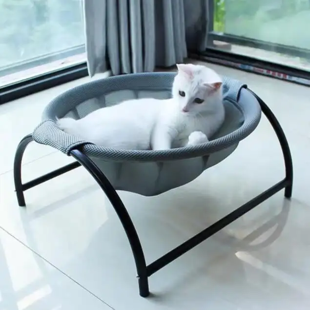 Tempat tidur gantung hewan peliharaan, tempat tidur gantung kucing bulat kain jala besi untuk kucing