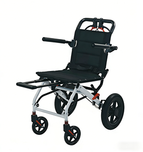 Fauteuil roulant pliable de voyage en acier carbone ultraléger |   Fauteuil roulant portable pour avion <span class=keywords><strong>avec</strong></span> accoudoirs rabattables et roues en PVC de 12 pouces - Product Image 3