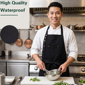 Tablier en toile noire personnalisé avec poches, tablier de cuisine imperméable, tablier de chef robuste, uniformes de barbier, barista, hôtel, tabliers noirs - Product Image 1