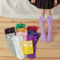 Chaussettes mi-mollet pour enfants, couleur unie, avec nœud, pour jeunes et plus âgés, style pliable, réversibles, à jambe droite, sans talon, pour filles