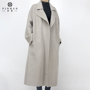 2023 la produzione di alta qualità su misura colletto rivolto verso il basso Beige grigio giacca lunga <span class=keywords><strong>senza</strong></span> bottone da donna <span class=keywords><strong>cappotto</strong></span> di lana con tasche laterali - Product Image 1