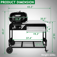 Barbecue multifonctionnel en fer de qualité supérieure avec table latérale et chariot, robuste, pour plus de 5 personnes, idéal pour les fêtes de jardin et la cuisine à domicile