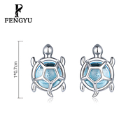Boucles d'oreilles fines en forme de tortue avec pierre en verre, en argent sterling 925, bijoux de plage tendance pour femmes, bijoux océaniques personnalisés, vente en gros