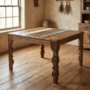 Muebles de Comedor Industriales y Vintage, Mesa de Comedor Cuadrada Plegable de Madera Maciza Reciclada India, Ideal para Apartamentos - Product Image 3