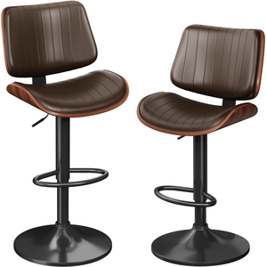 Swivel <strong>Bar</strong> <strong>Stools</strong> <strong>Set</strong> <strong>of</strong> <strong>2</strong> Adjustable Height Bentwood Barstools with PU Leather Upholstered Seat - Product Image 2