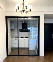 Puerta Corredera de Vidrio con Rotura de Puente Térmico NFRC, Doble Acristalamiento Templado, Diseño Minimalista, para Bodega, Jardín, Supermercado