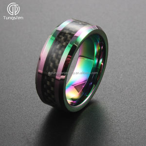 À la mode 8mm arc-en-ciel biseauté bord carbure de tungstène bague de mariage noir en <span class=keywords><strong>Fiber</strong></span> de carbone incrustation unisexe hommes femmes bijoux modèle A209 - Product Image 4