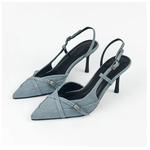 Elanor in Denim antracite cintura dettaglio <span class=keywords><strong>scarpe</strong></span> da donna <span class=keywords><strong>con</strong></span> <span class=keywords><strong>tacco</strong></span> elegante Casual rotondo tacchi sottili pump allacciate alla caviglia estate primavera inverno