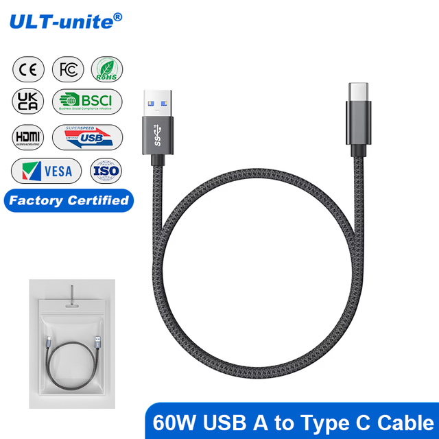 ULT-unite Custom USB 3.0 Type a to Type c Cable Braided 60w 0.3m 0.5m 1.0m 1.5m 2m