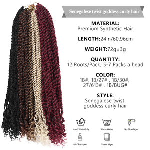 Tresses sénégalaises au <span class=keywords><strong>crochet</strong></span> de 24 pouces avec pointes bouclées, pré-bouclées, en fibre haute température pour femmes noires - Product Image 6