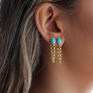 CANNER New 925 Silver <b>Stud</b> INS Tassel <b>Chain</b> <b>Stud</b> <b>Earrings</b> 18k Gold Plated Turquoise <b>Earrings</b> Simple Hanging <b>Chain</b> Jewelry - Product Image 4