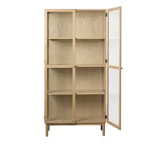 Vitrine moderne minimaliste en bois de chêne massif avec portes vitrées et étagères réglables pour le rangement du salon et de la salle à manger - Product Image 4