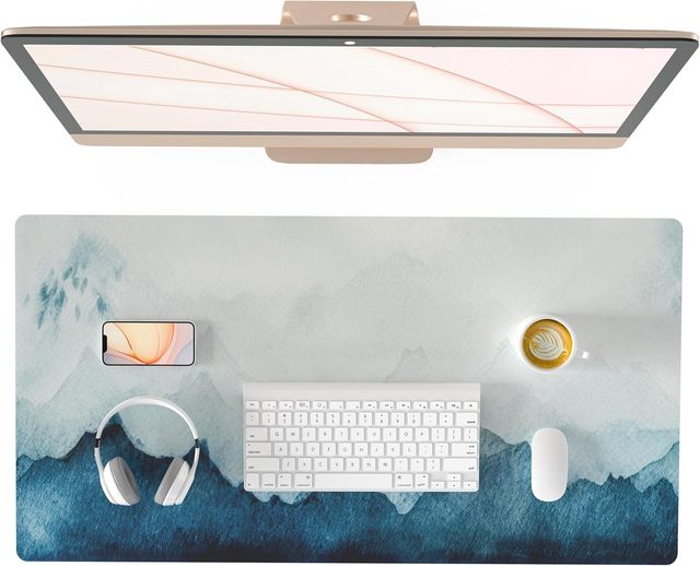 Large Gaming Desk Pad & Mouse Pad Water Resistant Rubber/Fabric Multiple Sizes (900x400mm 800x300mm) Watercolor Mountain Design